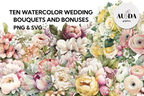 10 Watercolor Wedding Bouquets + 2: Elevate Your Design Projects