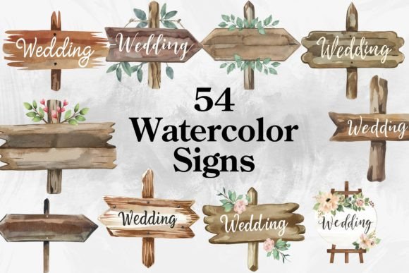 54 Watercolor Wedding Signs: A Designer's Collection