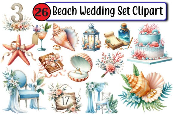 Beach Wedding Set Clipart: Design Assets for Coastal Projects