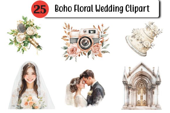 Boho Floral Wedding Clipart for Modern Designers