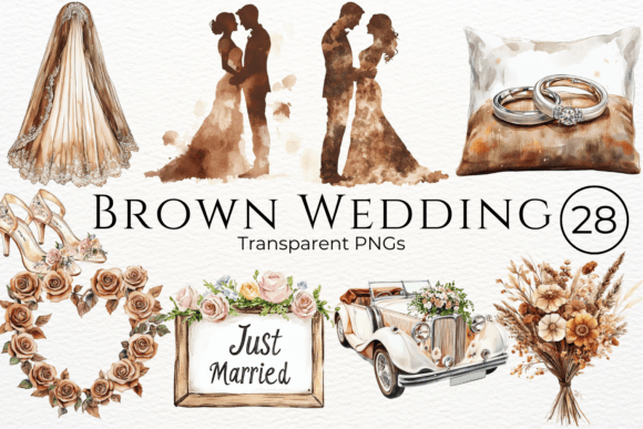 Brown Wedding Watercolor Cliparts: Natural Elegance for Modern Design
