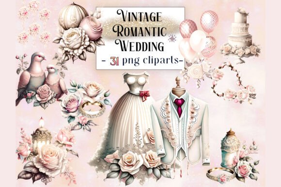 Elegant Vintage Romantic Wedding Clipart for Your Projects