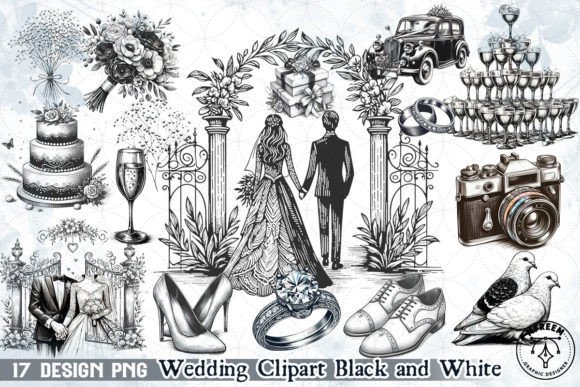 Elegant Wedding Black and White Clipart for Timeless Designs