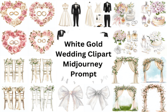 Elegant White Gold Wedding Clipart: Elevate Your Designs