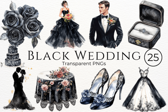Elevate Your Wedding Designs with Black Watercolor Cliparts
