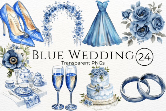 Elevate Your Wedding Stationery with Blue Watercolor Cliparts