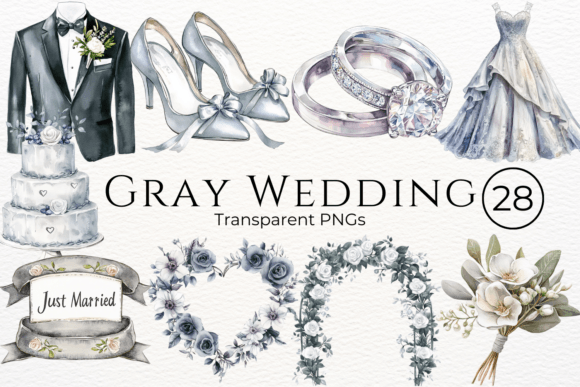 Gray Wedding Watercolor Cliparts: A Modern Design Asset
