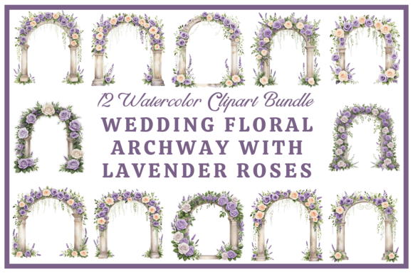 Lavender Rose Wedding Arch Clipart Set
