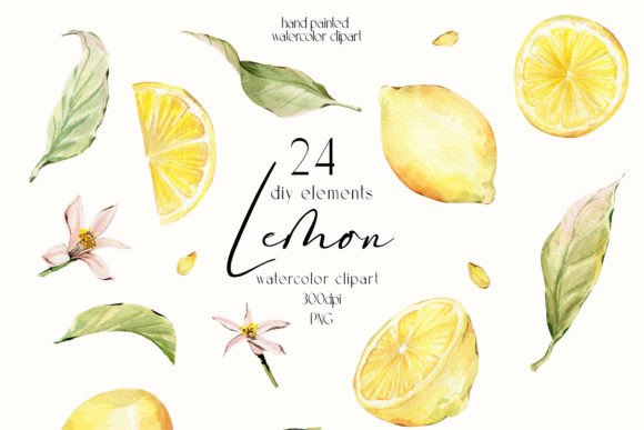Lemons Watercolor Clipart: A Fresh Take on Citrus Wedding Design