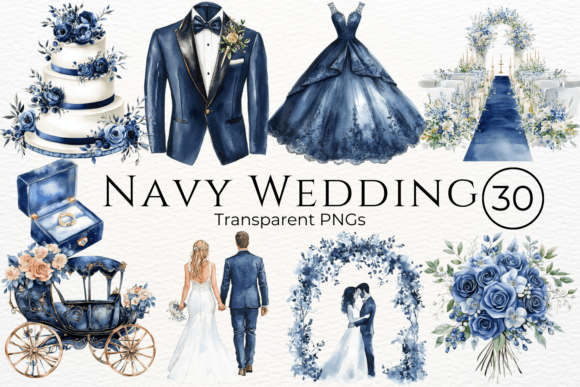 Navy Wedding Watercolor Cliparts: Your Digital Design Toolkit