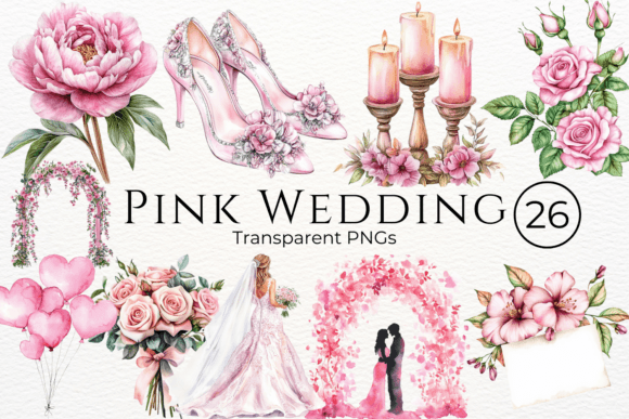 Pink Wedding Watercolor Cliparts: Elegant Digital Assets for Modern Design