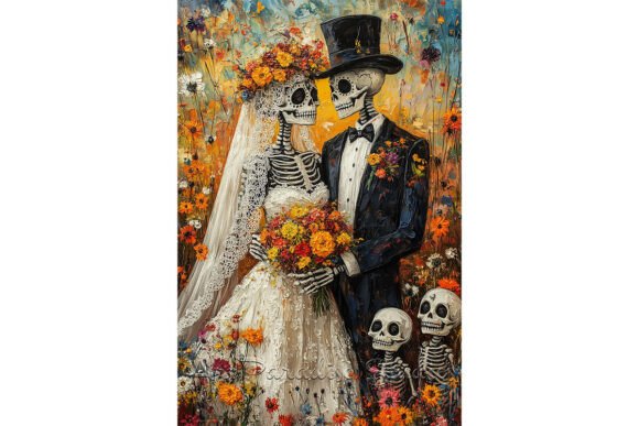 Skeleton Wedding in Autumn Garden Art: A Celebration of Bold Design