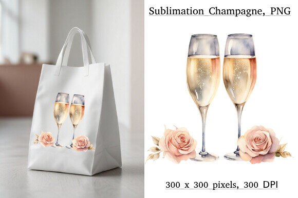Sublime Champagne & Roses Watercolor PNG for Wedding Designs