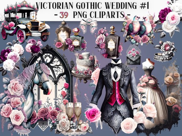 Victorian Gothic Wedding #1 Clipart: A Designer's Dark Romance Toolkit