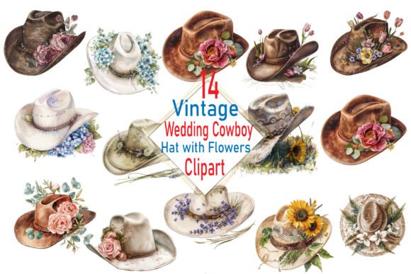 Vintage Wedding Cowboy Hat with Flowers: A Charming Design Asset