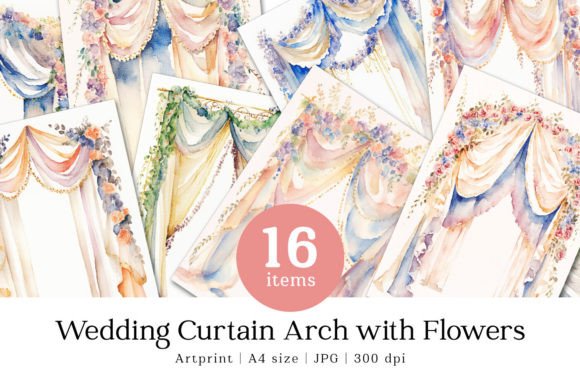 Wedding Curtain Arch Flowers Watercolor: Artprints for Every Design