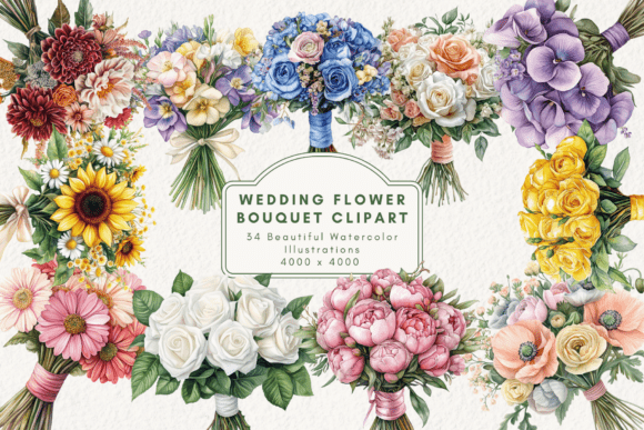 Wedding Flower Bouquet Clipart: Watercolor Assets for Designers