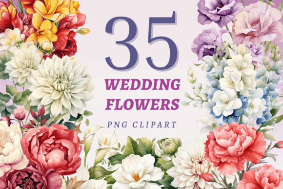 Wedding Flowers PNG Bundle for Invitations and Crafts