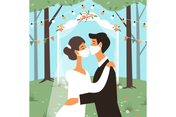 Wedding in Masks: A Bride and Groom Kiss for the Modern Era