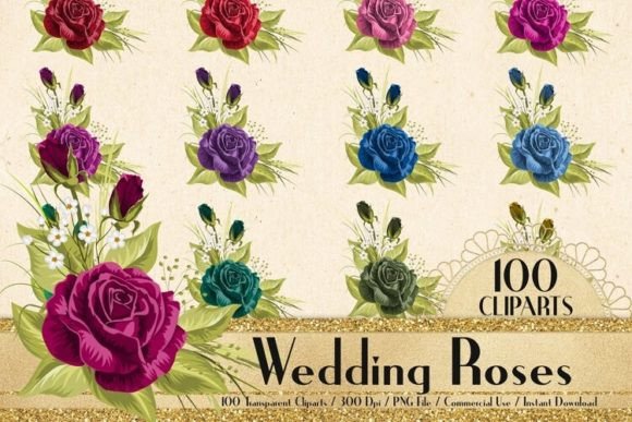 Wedding Roses Flower Clip Arts PNG: 100 Designs for Your Projects